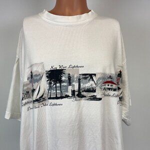 Vintage Key West Lighthouses T Shirt Mens Size XL White Florida Double Sided
